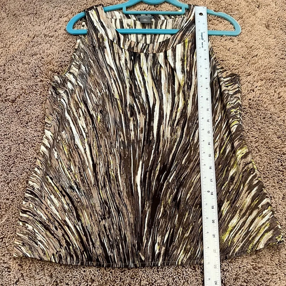 Ann Taylor mp brown white green sleeveless silk top high neck medium petite - Picture 8 of 9